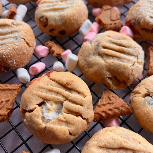 Biscoff Smores on a cooling rack with colorful marshmallows